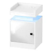 Oikiture Bedside Table LED Nightstand USB Charging Station Side Table White