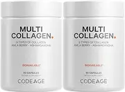 Codeage Multi Collagen Protein Capsules, Type I, II, III, V, X, Grass Fed & Hydrolyzed Collagen Pills Supplement, All in One Collagen, Bone Broth, Amla Berry Source of Vitamin C, Non-GMO - (2 Pack)