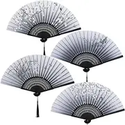 GWHOLE 4 PCS Folding Fan Handheld Silk Fan with Bamboo Frames for Dancing Cosplay Wedding Party Props Decoration