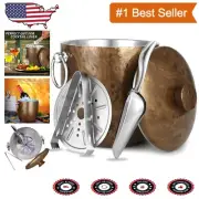 Stylish 3L Double-Walled Stainless Steel Ice Bucket with Lid & Scoop - Teakwood