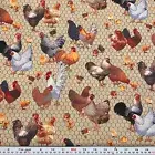 Chickens Chicks Chicken Wire Beige Fabric Traditions Cotton by the HALF YARD