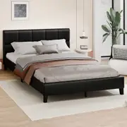 ALFORDSON Bed Frame Wooden Platform Mattress Base Leather Black - King Size