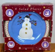 Set of 4 Debbie Mumm Sakura SNOWMAN 8.25" Salad Dessert Plates