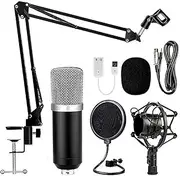Prof Ional Bm700 Condenser Microphone Sound Recording Microphone Mic Ktv Singing Studio Recording Kit Black+Silver Black