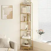 [Hzuaneri] Corner Shelf Stand, Glass Bookshelf Bookcase, Bathroom Organizer, Plant Stand, Steel Frame, Tempered Glass, Modern Style for Living Room, Bathroom, Kitchen, 6-Tier Golden CS90600G
