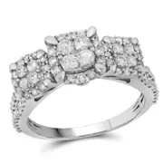 14k White Gold Round Diamond Triple Cluster Bridal Engagement Ring 1 Cttw