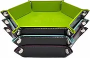 3 Pieces Dice Tray PU Leather Hexagon Dice Rolling Tray Holder Dice Tabletop Game Multi-Function Dice Storage Box 27x24.5cm