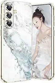 Marble Case for Samsung Galaxy A55 5G, Soft Silicone Clear TPU Case for Women, Cute White Blue Marble Pattern Slim Anti-Scratch Shockproof Protective Cover for Samsung A55 Case 6.6-inch (Snowy)