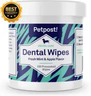 Dental Wipes for Dogs Bad Breath Tooth Buildup Natural Cleaning Solution 100 Ct