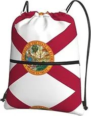 EdWal Flag Of Florida Print Drawstring Backpack Gym Bags Sports Bags With Zipper Pocket For Travel Beach, Black, One Size