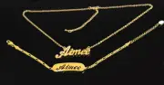 AIMEE Gold Plated Name Necklace and Bracelet Gift Set | 18K Bridal Christmas