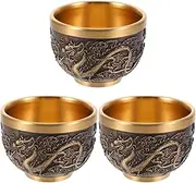 Abaodam 3pcs Copper Tea Cup Dragon Embossed Cup Kungfu Teacup Chinese Style Tea Cup Decorative Tea Cup for Tearoom