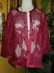 CHICO' S NWT $159 size 2 L 12/14 deep cherry embellished red women's jacket