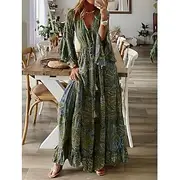 Women's Maxi Dress Casual Dress Swing Dress A Line Dress Boho Dress Casual Daily Regular Fit Floral Long Sleeve V Neck Red Blue Purple Orange Summer Spring Fal