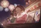 Anime Girls Yukata Kimono Brunette Short Hair Gaming Mat Desk 48115