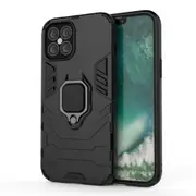 For iPhone 12 Pro Max Case, Shockproof PC + TPU Shielding Case, Magnetic Ring Holder, Black