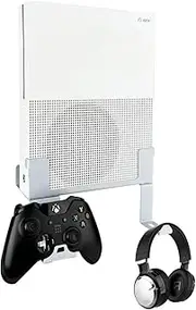 Xbox One S Wall Mount, Steel Wall Mount Stand for Xbox One S with Detachable Controller & Headphone Holder Kit (White)