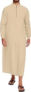 [LVCBL] Kaftan Mens Long Sleeve Linen Thobe For Men indian Long Gown Thobe
