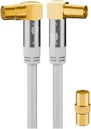 Premium 5.0m White TV Antenna Cable (135 dB) - 4X Shielded, Gold-Plated Coaxial Socket 90° to Plug 90° | Enhanced Signal Quality
