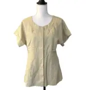 WHBM Snap Front Short Sleeve Linen Blend Shirt Jacket Women’s SZ 10 Cream NEW