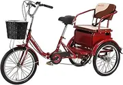 Outdoor Adult Tricycle 6 Speed Foldable Tricycle 20 Inch Tricycle Bike Red 3-Wheel Bicycle for Recreation Shopping Men's Women's Bike Picnic