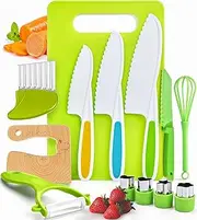 amxus 13 Pieces Kids Kitchen Knife, Kids Knife Set, Kids Cooking Set for Real Cooking - Include Plastic Knives/Crinkle Cutter/Kids Cutting Board/Fruit Cutters/Sandwich Cutter