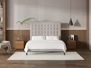 My Style Buttoned Headboard & Slimline Base - Queen / Haze / Slimline Base