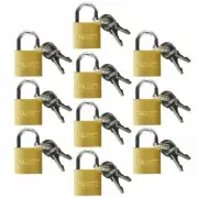 10 Pcs 25mm Solid Brass Mini Padlock Set Pad Locks w/ 2 Keys for Locker Luggage