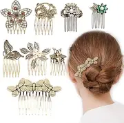 8 Pack Vintage Hair Side Combs for Women Decorative, INLAZYTIM Retro Gold Pearl Rhinestone Metal Hair Comb Clips with Teeth Grip Crystal Bridal Hair Piece Pins for Wedding Accessories