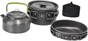 Eigell 3Pcs Outdoor Cooking Set with Carry Bag, Cookware Kit Including Frying Pan, Teapot, Kettle for Hiking