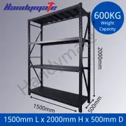 2Mx1.5Mx0.5M 600KG Garage Warehouse Steel Storage Shelving Metal Shelves