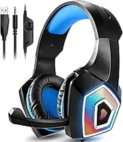 GALOPAR Gaming Headset with Stereo Surround Bass Sound, Noise Canceling Mic & RGB Light PS4 Headset, Over-Ear Headphone for PS4/Xbox One/Nintendo Switch/PC/Laptop/Mobile- red