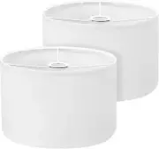 Drum Lamp Shades for Table Lamps 12x12"x8" Linen Lampshade Set of 2 WHITE Fabric