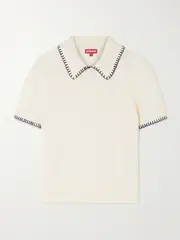 [STAUD] STAUD - Windsor Cropped Embroidered Wool-blend Polo Shirt - Ivory - large large Ivory