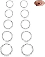 [hengkaixuan] 5 Pairs Surgical Steel Nose Hoop Rings Septum Jewellery Hinged Segment Seamless Clicker Daith Rook Cartilage Tragus Helix Sleeper Lobe Conch Hoop Earrings 6mm to 16mm