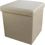 Storage Ottoman Bench Stool Leather Footstool,Folding Cube Toy Box Organizer Box Pouf Chest Single Seat-Beige 38x38x38cm(15x15x15inch)