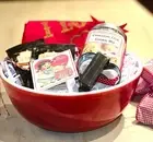Vintage Valentine Gift in Red Pyrex Bowl, Apron, Cookie Cutter & Sweet Treats!