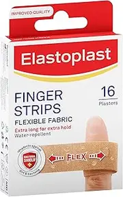 Elastoplast Finger Strip Extra Flexible Plasters (16 Pack) | Extra Long Plasters for Strong Hold | Stretchy Fabric Plasters | Bandages for Fingers | Water-Repellent Material | Perfect for Everyday Use