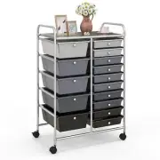 15 Drawer Rolling Storage Cart with 4 Wheels for Beauty Salon-Dark Grey