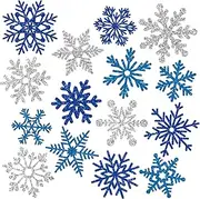Whaline 15Pcs Christmas Decoration Magnets Blue Silver Snowflake Refrigerator Magnets Decorative Xmas Fridge Magnetic Stickers Garage Magnet for Winter Car Metal Door Decoration