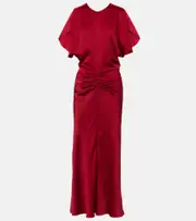 [Victoria Beckham] Victoria Beckham Gathered crêpe satin midi dress AU 14 red