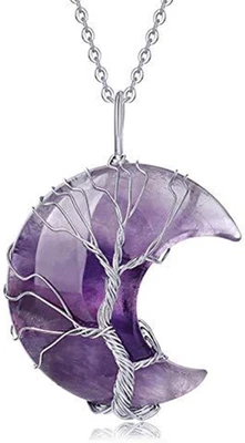 Tree of Life Heart-Shaped Amethyst Rose Quartz Gemstone Natural Stone Pendant Ne