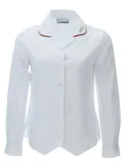 L/S Snr White Blouse With Rust Piping And Emb