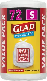 Glad Wavetop Tie Kitchen Tidy Bags, 72 Small Garbage Bags, Small Size Fits 18...