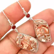 Rosetta Picture Jasper & Garnet 925 Sterling Silver Earrings Jewelry E-1002