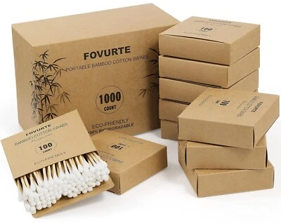 FOVURTE Bamboo Cotton Swabs 1000 Count - Round Q Tips Organic Cotton Swab Natura