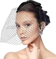 [Teaaha] Black Veil Mesh Bow Veils Funeral Hat Headband with Rhinestones, 1920s Fascinator Headpiece Bow Knot Birdcage Veil for Girls Women Tea Party, Church, Cocktail Party, Birthdays, Black, One Size