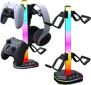 NQQNQQ Gaming Headset and Controller Stand with 3 USB Ports,【1PACK】 RGB Lighting with 7-Color Breathing Effect, Headphone and Gamepad Holder, Suitable for All Headsets – Ideal Gamer Gift G-GC