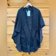 ZARA HOME Black Shawl Top Wens M-L 100% Linen