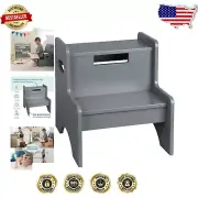 Versatile Wooden Two-Step Stool for Kitchen & Bathroom - Supports Up to 150 lbs